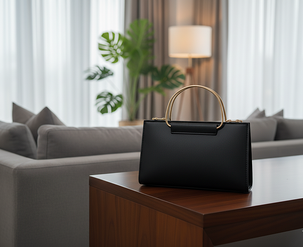 The "Aurora" Black Sparkle-Trim Evening Bag