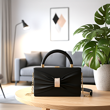 The Seraphina Black Bow Box Clutch