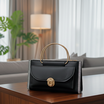 The "Aurora" Black Sparkle-Trim Evening Bag